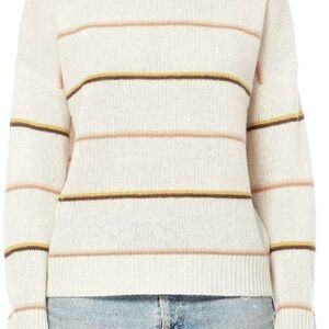 360 Cashmere Women's Sweater - Cream with Tan and Gold Stripes